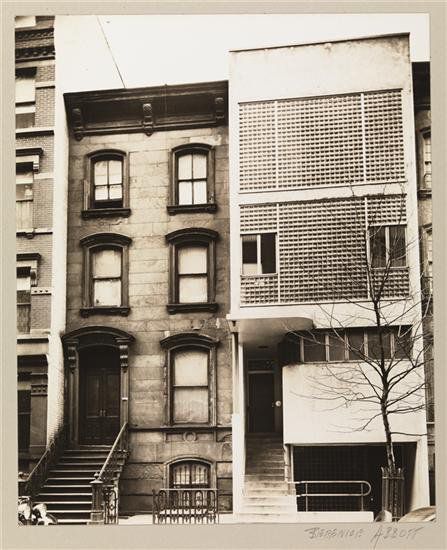 A brownstone townhouse at 209 East 48th Street and the more modern 211 East 48th Street.